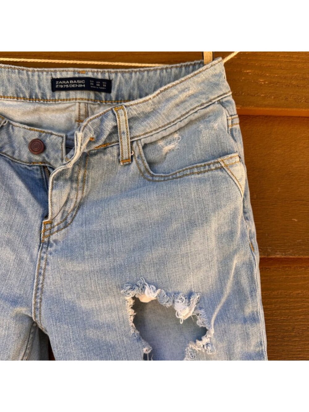 Zara Basic Z1975 Distressed Skinny Light Wash Jeans With Frayed Hem Size 00 Wome - Picture 5 of 11